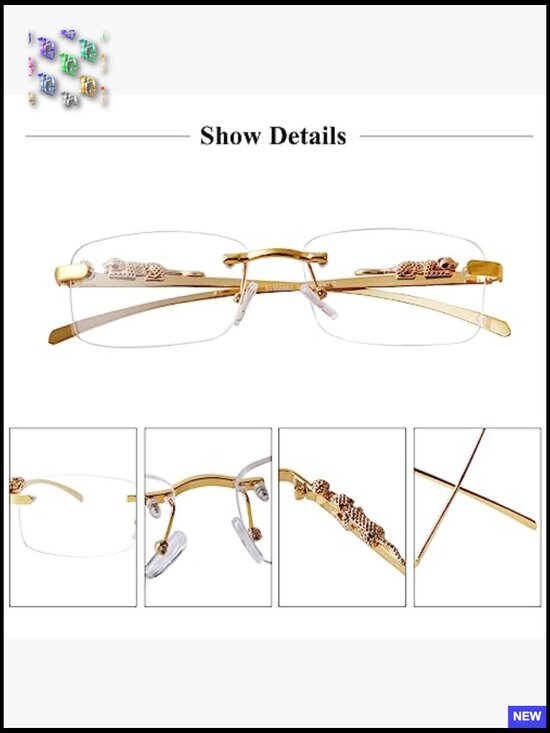 Vintage Rimless Rectangle Sunglasses Gold Metal Frameless Square UV Protection main image 6